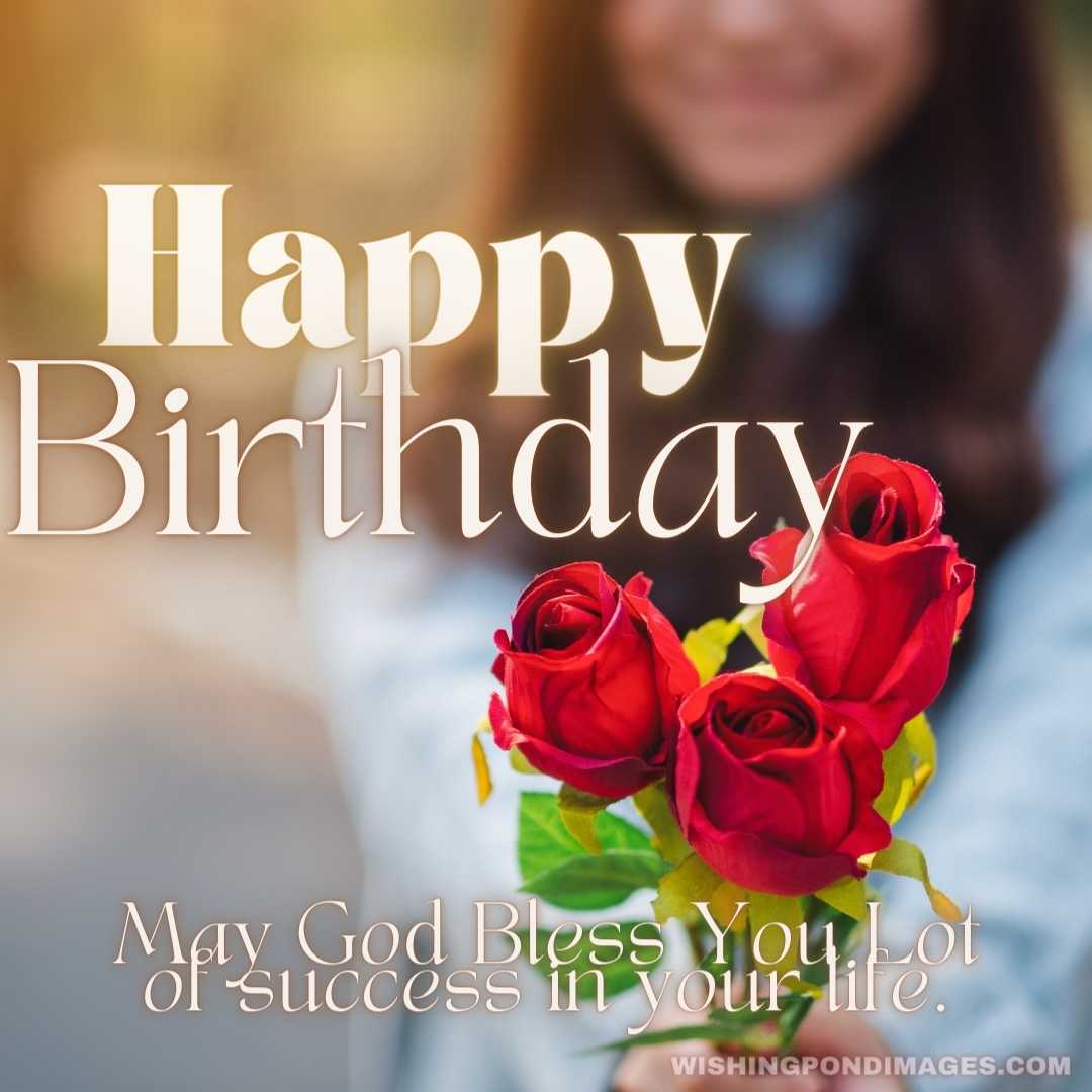 Closeup image of a beautiful Asian woman holding and giving red roses flower - Happy Birthday Flower